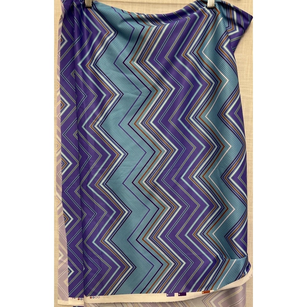 Vintage 70s Polyester Double Knit Fabric Purple Aqua Chevron Zig Zag Geometric